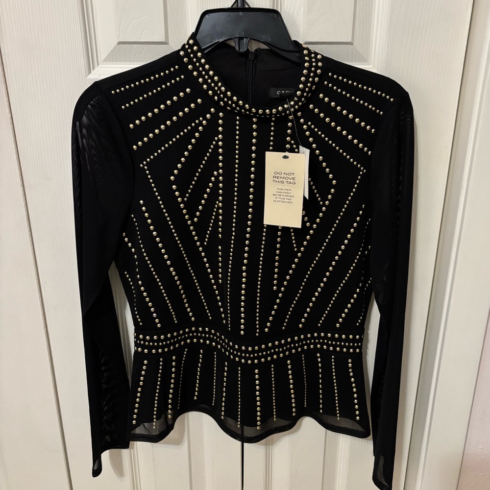 CACHE Studded Black Long Sleeve Top